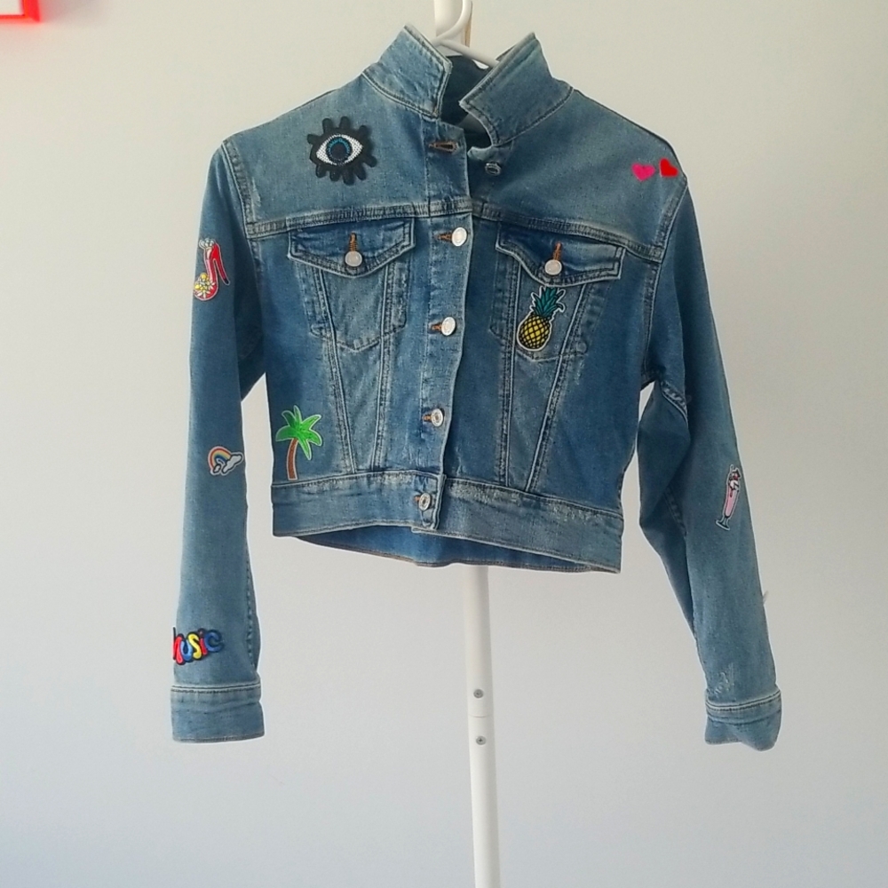 H&M Cropped Denim Jacket with Patches 11-12 yrs